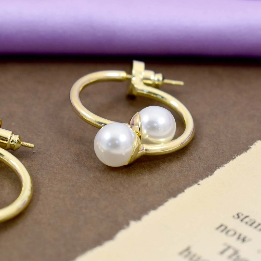 Front and Back Gold Pearl Irregular Hoops