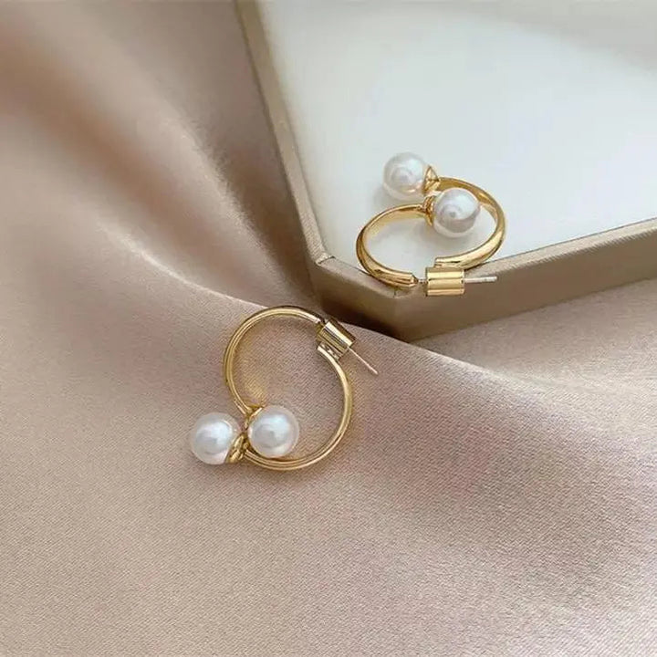 Front and Back Gold Pearl Irregular Hoops