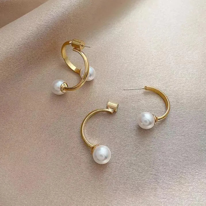 Front and Back Gold Pearl Irregular Hoops