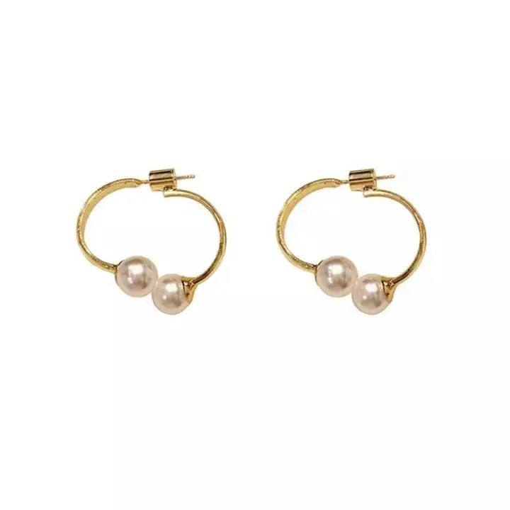 Front and Back Gold Pearl Irregular Hoops