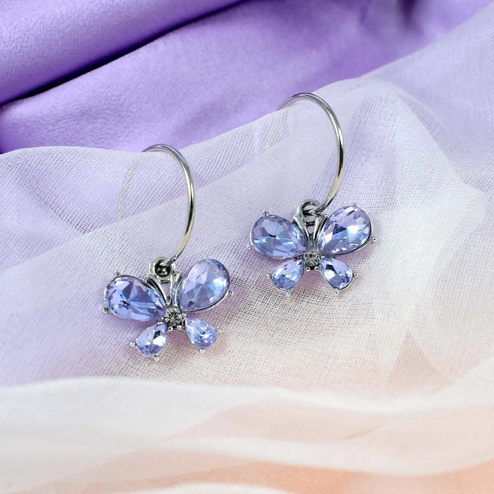 Gem Amethyst Butterfly Silver Drop Earrings - Salty Accessories