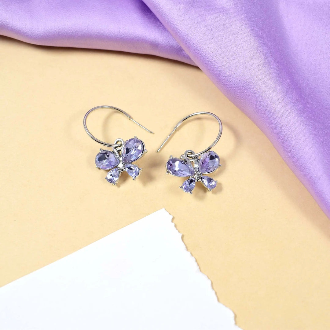 Gem Amethyst Butterfly Silver Drop Earrings - Salty Accessories