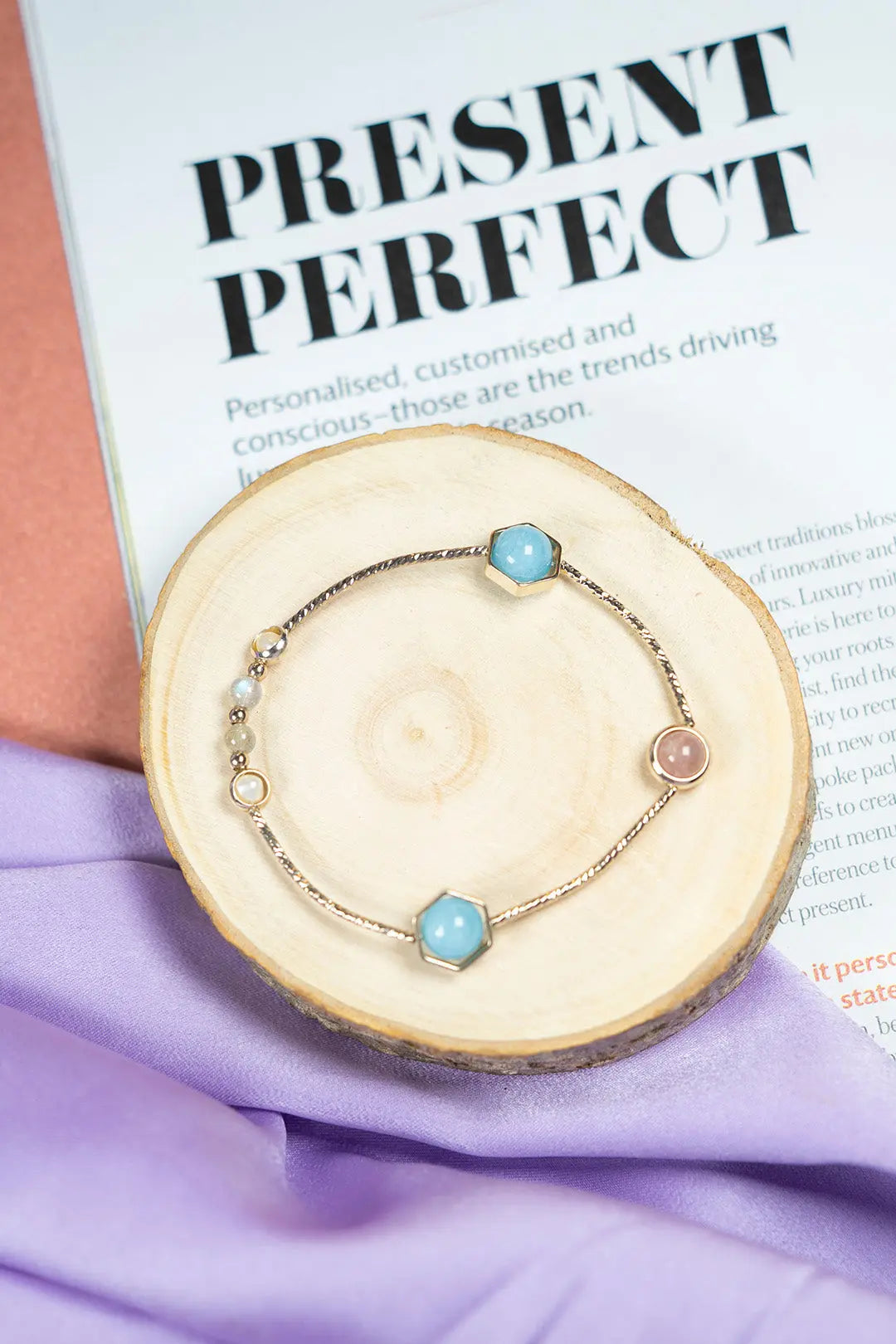 Gema Pink Blue Stone Chain Bracelet - Salty Accessories