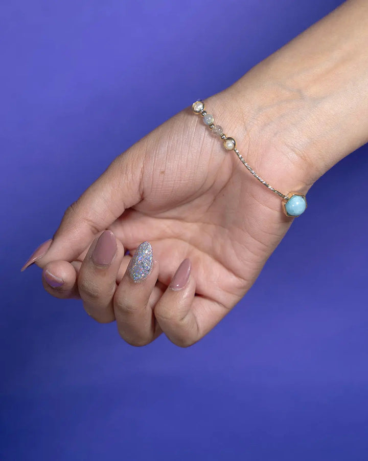 Gema Pink Blue Stone Chain Bracelet - Salty Accessories