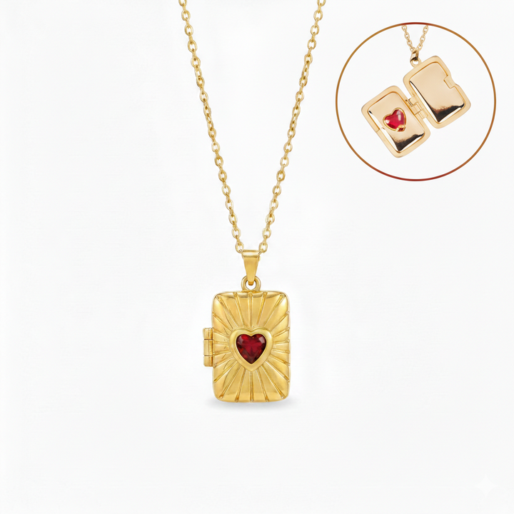 Sunburst Red Heart Locket Necklace - Salty Accessories