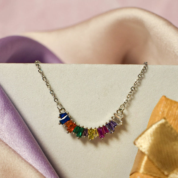 Gemstone Crescent Necklace - Silver