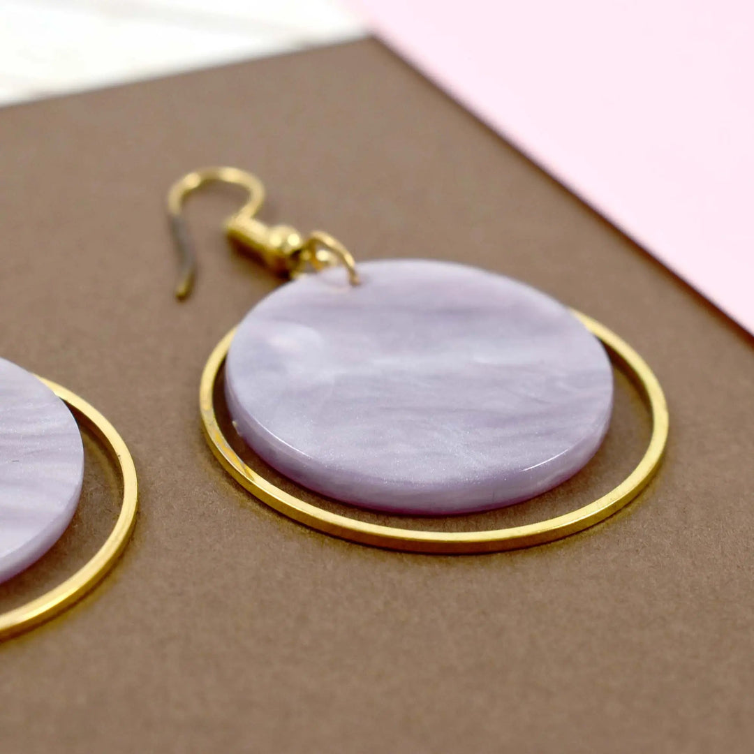 Geometric Acetate Greek Style Round Earrings - Purple - Salty Accessories