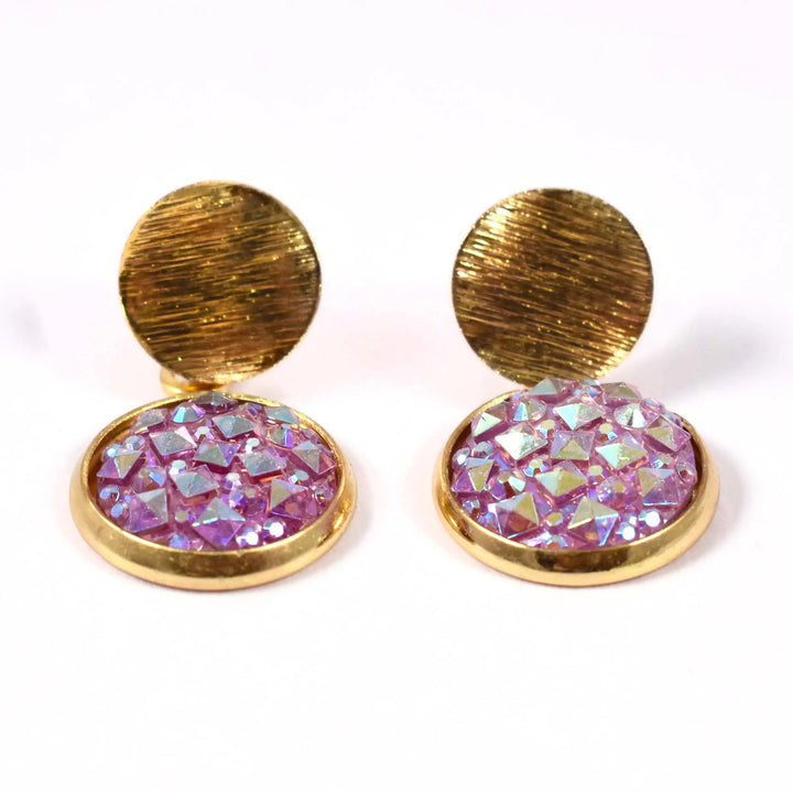 Geometry Purple Starry Sky Crystal Gold Drop Earrings - Salty Accessories