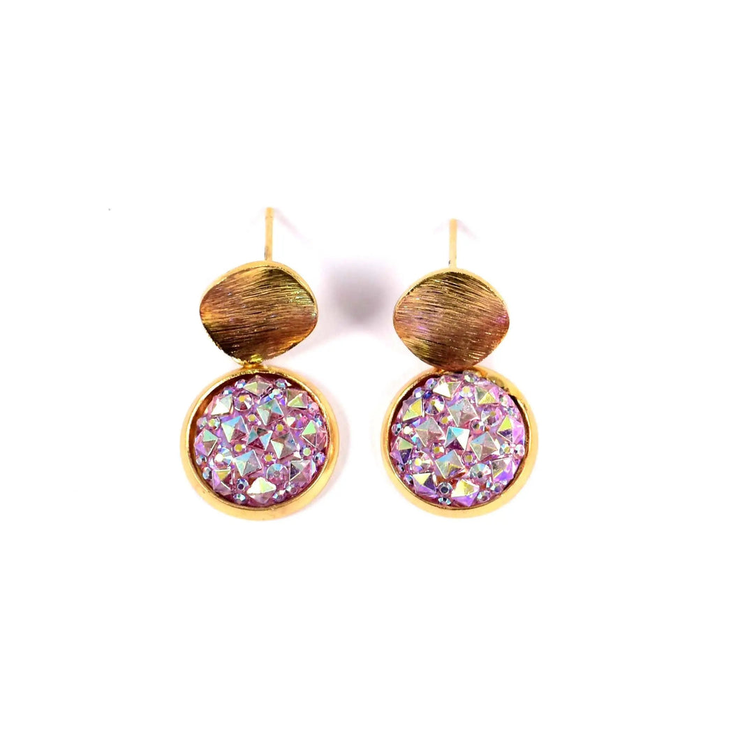 Geometry Purple Starry Sky Crystal Gold Drop Earrings - Salty Accessories