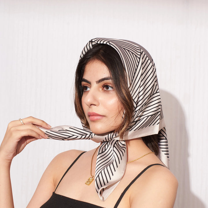 Cream Striped Geometric Neck scarf - Salty Accessories