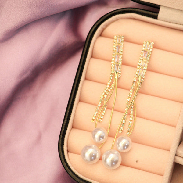 Glam Pearls Zircon Tassel Earrings