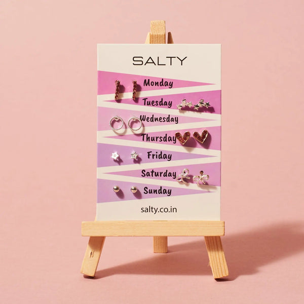 "Glam"  Weekly 7 Stud Earrings Set