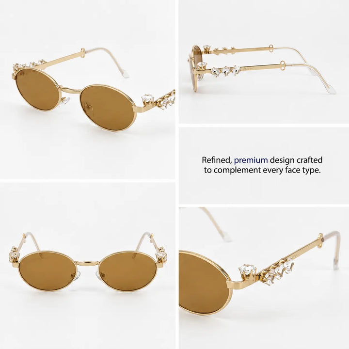 Glamour Oval Crystal Sunglasses - (Gold-Brown) | Salty