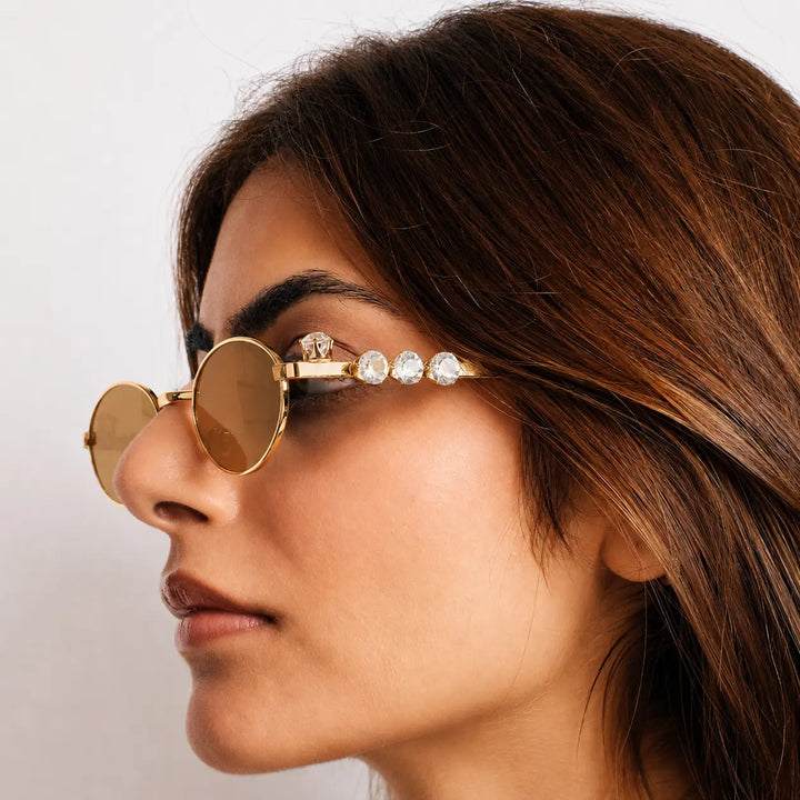 Glamour Oval Crystal Sunglasses - (Gold-Brown) | Salty