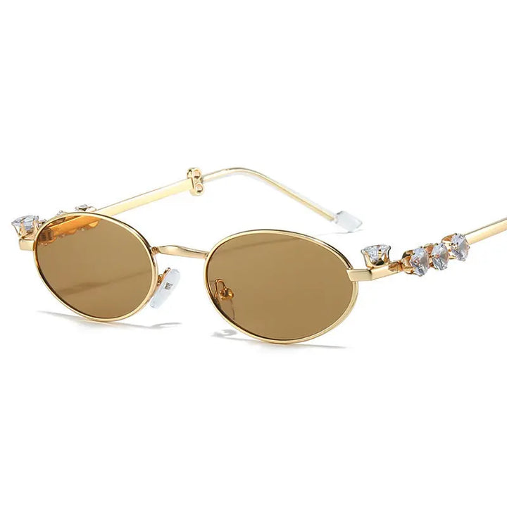 Glamour Oval Crystal Sunglasses - (Gold-Brown) | Salty