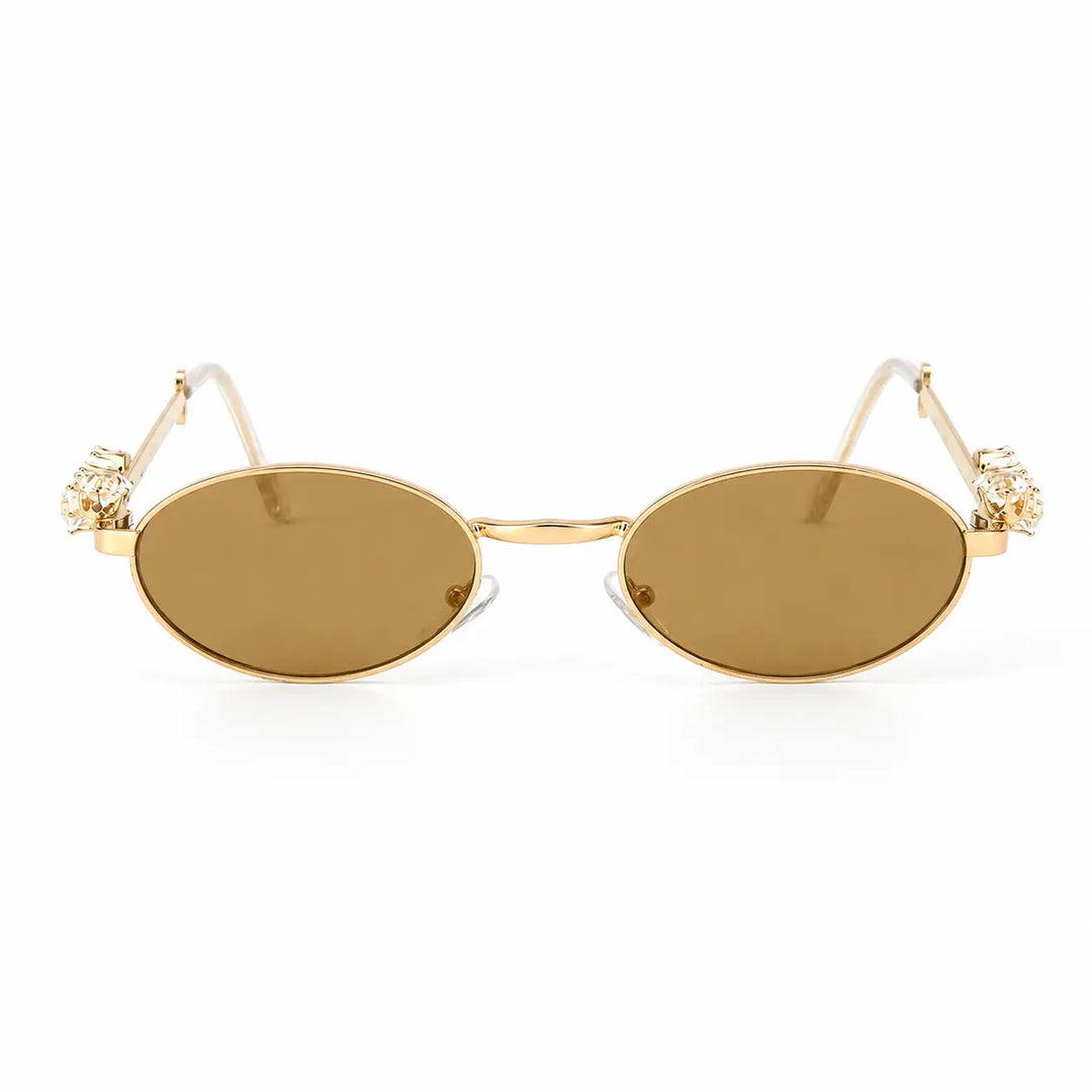Glamour Oval Crystal Sunglasses - (Gold-Brown) | Salty