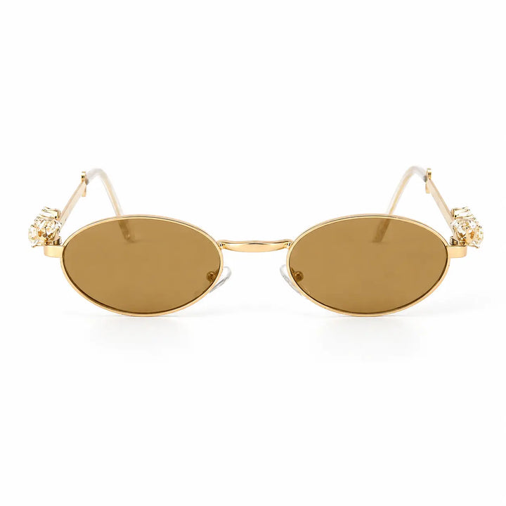 Glamour Oval Crystal Sunglasses - (Gold-Brown) | Salty