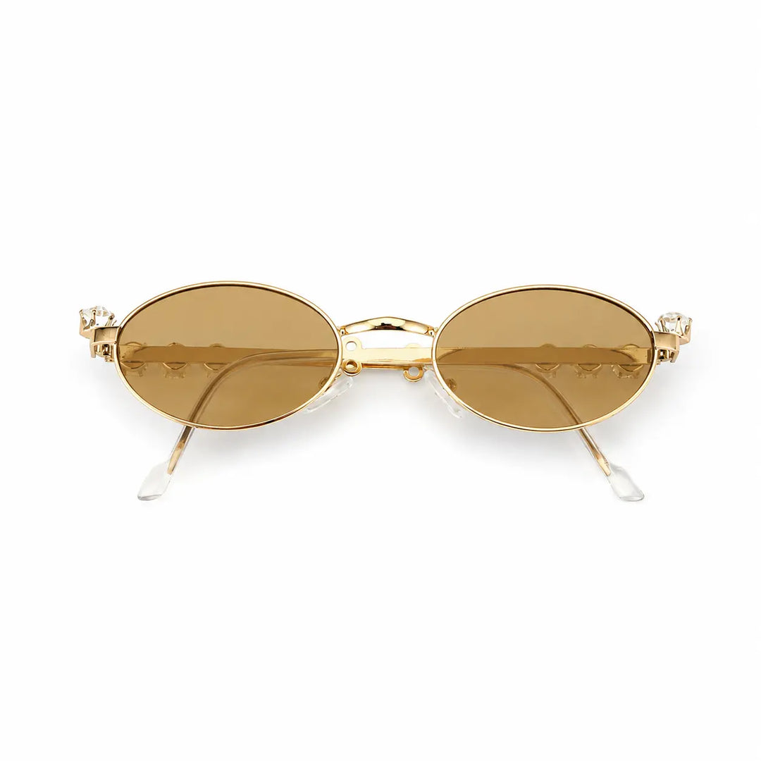 Glamour Oval Crystal Sunglasses - (Gold-Brown) | Salty