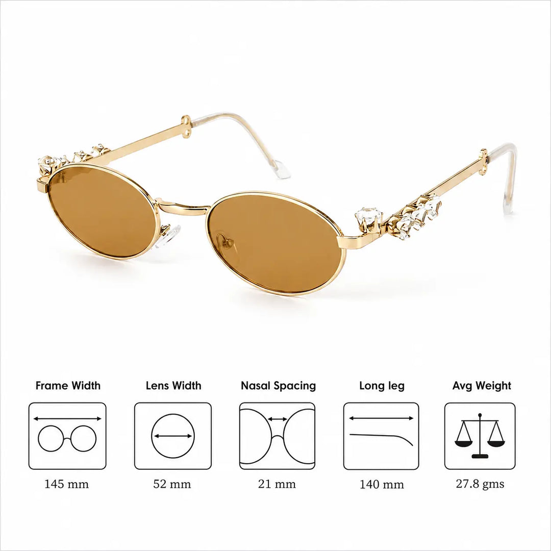 Glamour Oval Crystal Sunglasses - (Gold-Brown) | Salty
