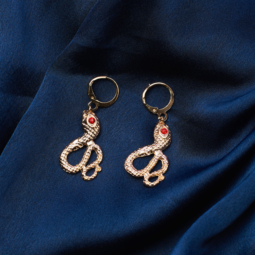 Glamourous Red Eye Snake Earrings Salty