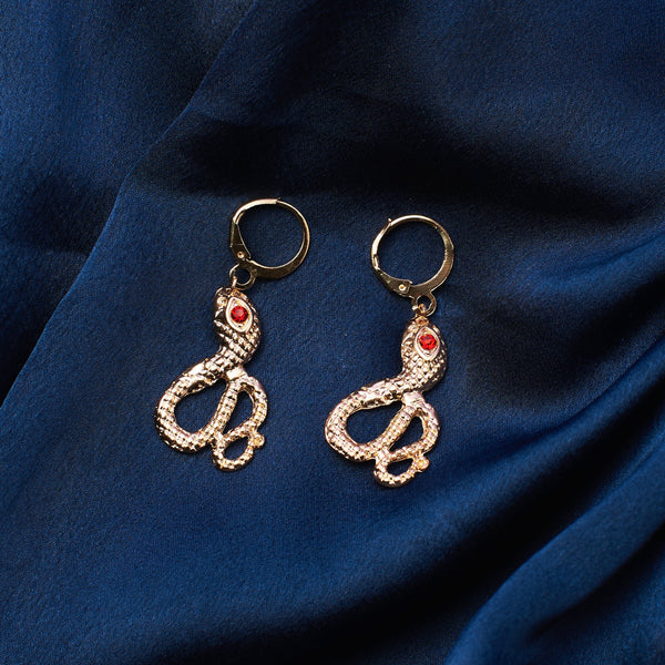 Glamourous Red Eye Snake Earrings