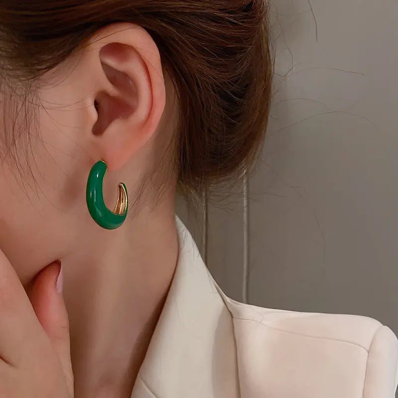 Glossy Enamel Stainless Steel Earrings - Green - Salty Accessories