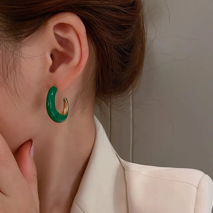 Glossy Enamel Stainless Steel Earrings - Green - Salty Accessories