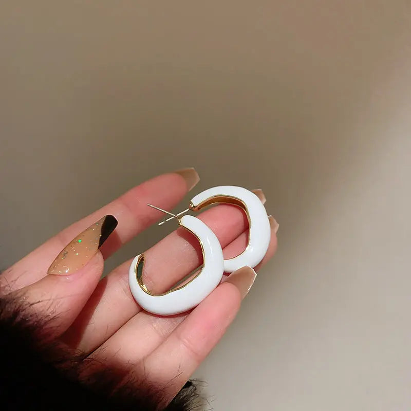 Glossy Enamel Stainless Steel Earrings - White