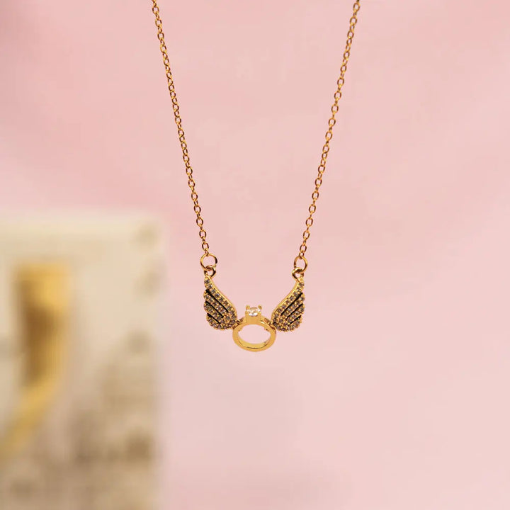 Gold Angel Wings Necklace and  Gold Tone Ring set For Mother | Salty
