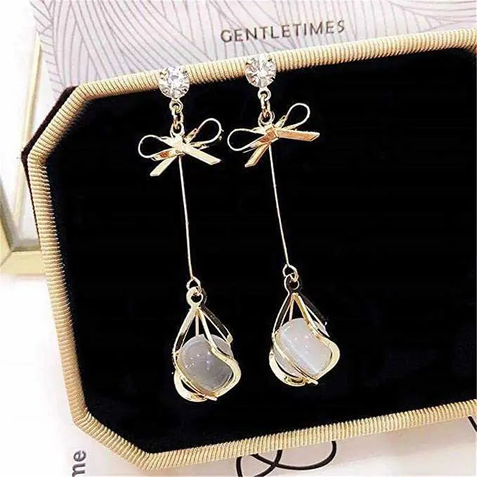 Gold Butterfly Opal Long Drop Earrings - Salty Accessories