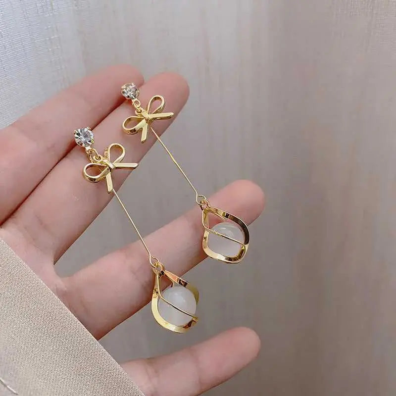 Gold Butterfly Opal Long Drop Earrings - Salty Accessories