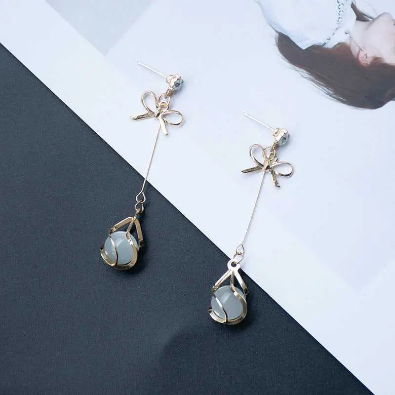 Gold Butterfly Opal Long Drop Earrings - Salty Accessories