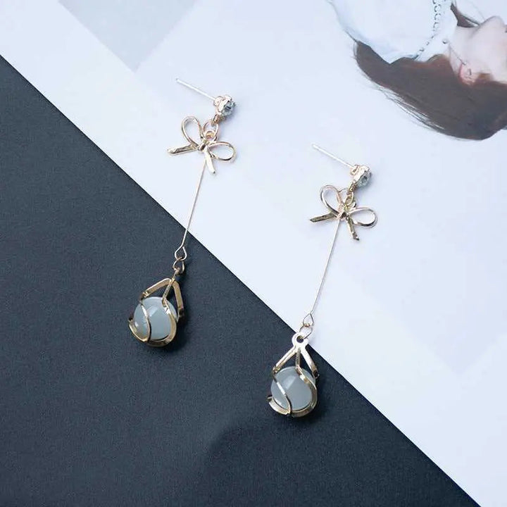 Gold Butterfly Opal Long Drop Earrings - Salty Accessories