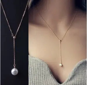 Gold Pearl Chain Necklace