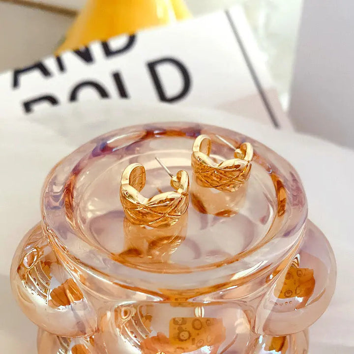 Gold Plated Cross Strip Wide Chunky Hoop Earrings - Salty Accessories