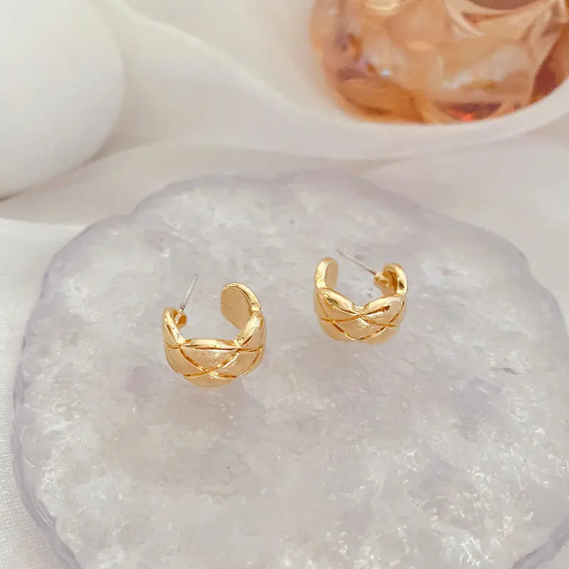 Gold Plated Cross Strip Wide Chunky Hoop Earrings - Salty Accessories