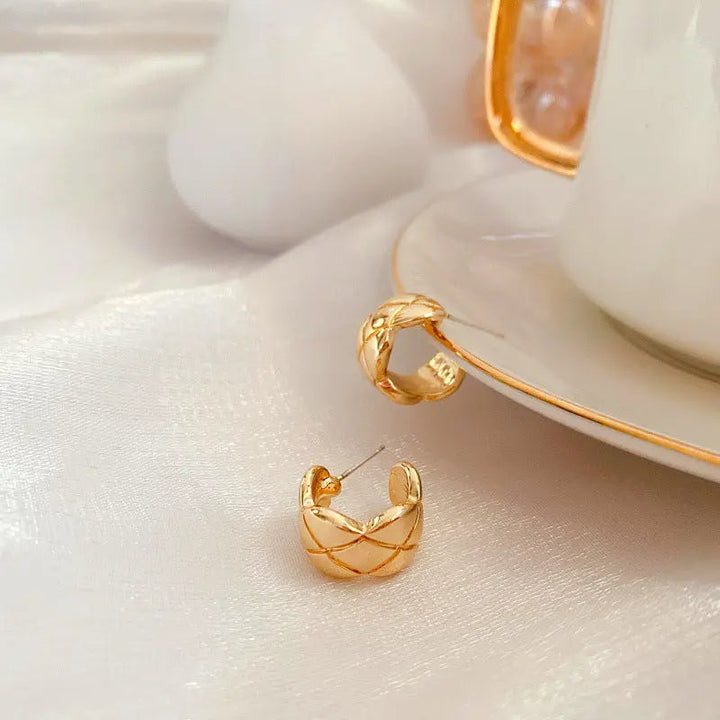 Gold Plated Cross Strip Wide Chunky Hoop Earrings - Salty Accessories