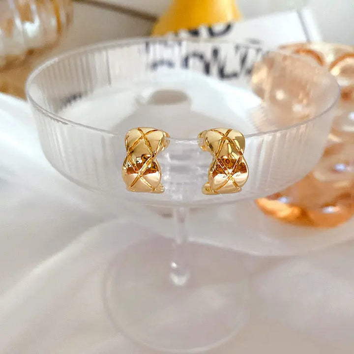 Gold Plated Cross Strip Wide Chunky Hoop Earrings - Salty Accessories