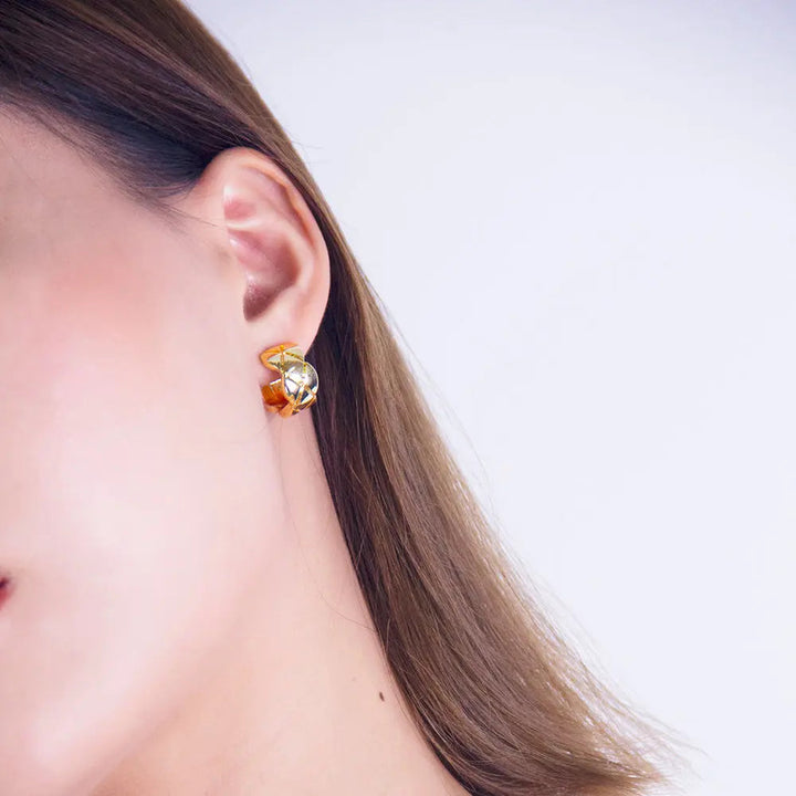 Gold Plated Cross Strip Wide Chunky Hoop Earrings - Salty Accessories