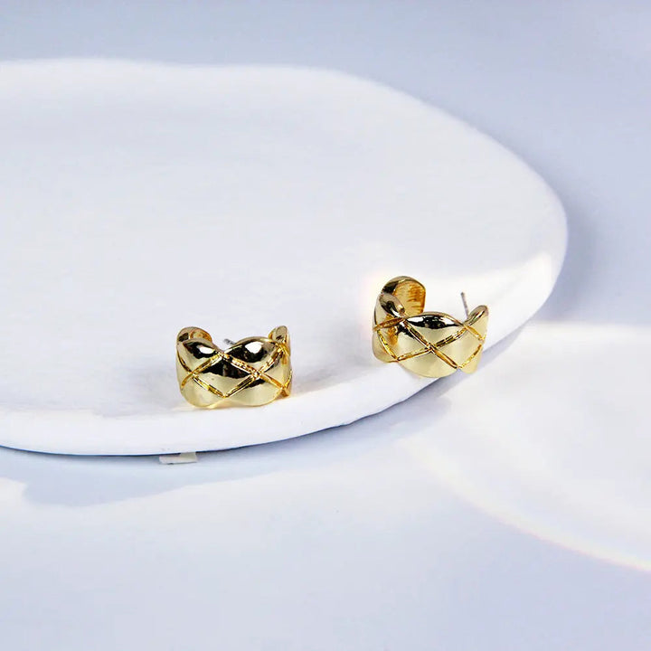Gold Plated Cross Strip Wide Chunky Hoop Earrings - Salty Accessories