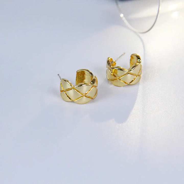 Gold Plated Cross Strip Wide Chunky Hoop Earrings - Salty Accessories