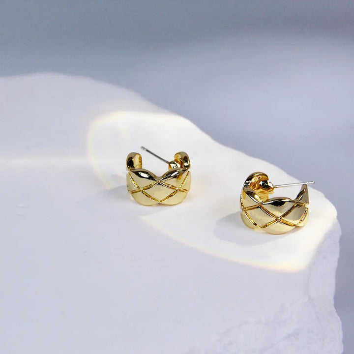 Gold Plated Cross Strip Wide Chunky Hoop Earrings - Salty Accessories