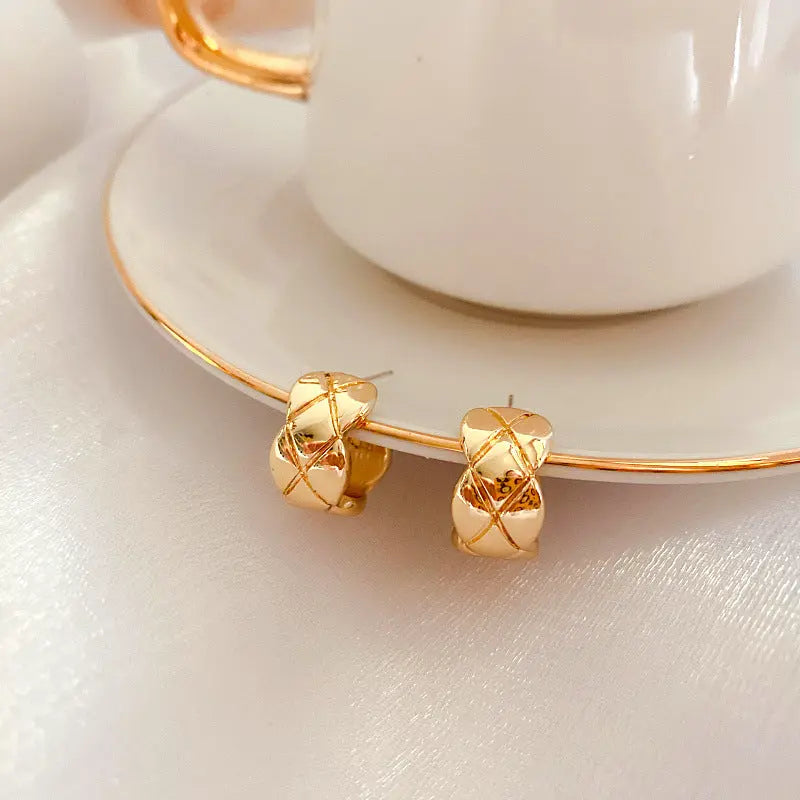 Gold Plated Cross Strip Wide Chunky Hoop Earrings - Salty Accessories