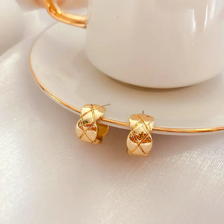 Gold Plated Cross Strip Wide Chunky Hoop Earrings - Salty Accessories