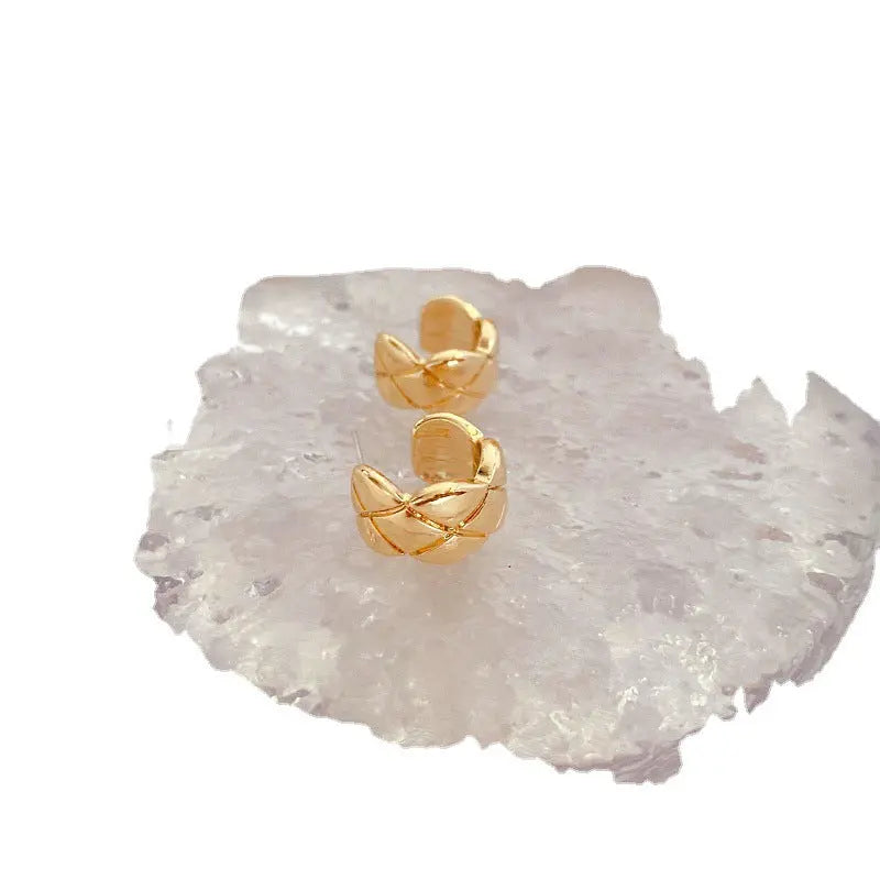 Gold Plated Cross Strip Wide Chunky Hoop Earrings - Salty Accessories