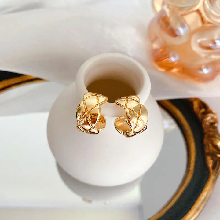 Gold Plated Cross Strip Wide Chunky Hoop Earrings - Salty Accessories