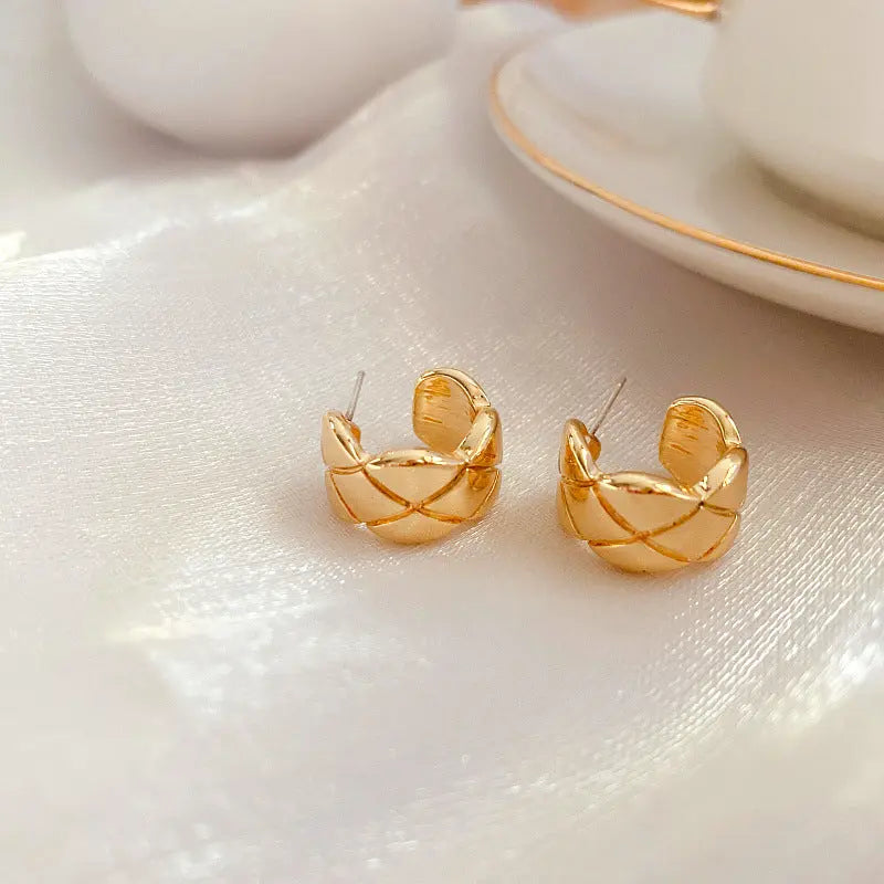 Gold Plated Cross Strip Wide Chunky Hoop Earrings - Salty Accessories