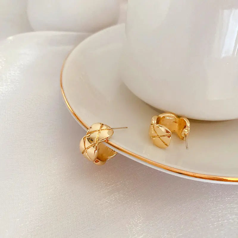 Gold Plated Cross Strip Wide Chunky Hoop Earrings - Salty Accessories