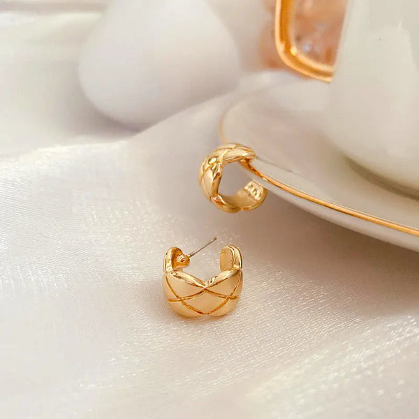 Gold Plated Cross Strip Wide Chunky Hoop Earrings