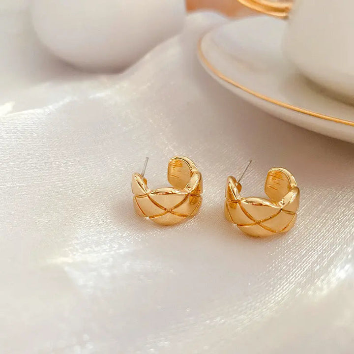 Gold Plated Cross Strip Wide Chunky Hoop Earrings - Salty Accessories